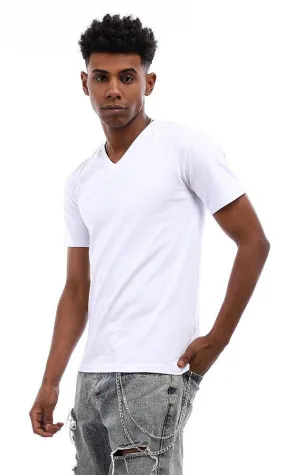 94728 V-Neck Solid Comfy Basic T-Shirt - White