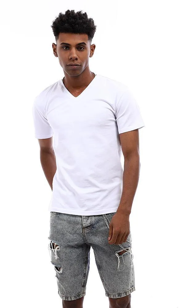 94728 V-Neck Solid Comfy Basic T-Shirt - White