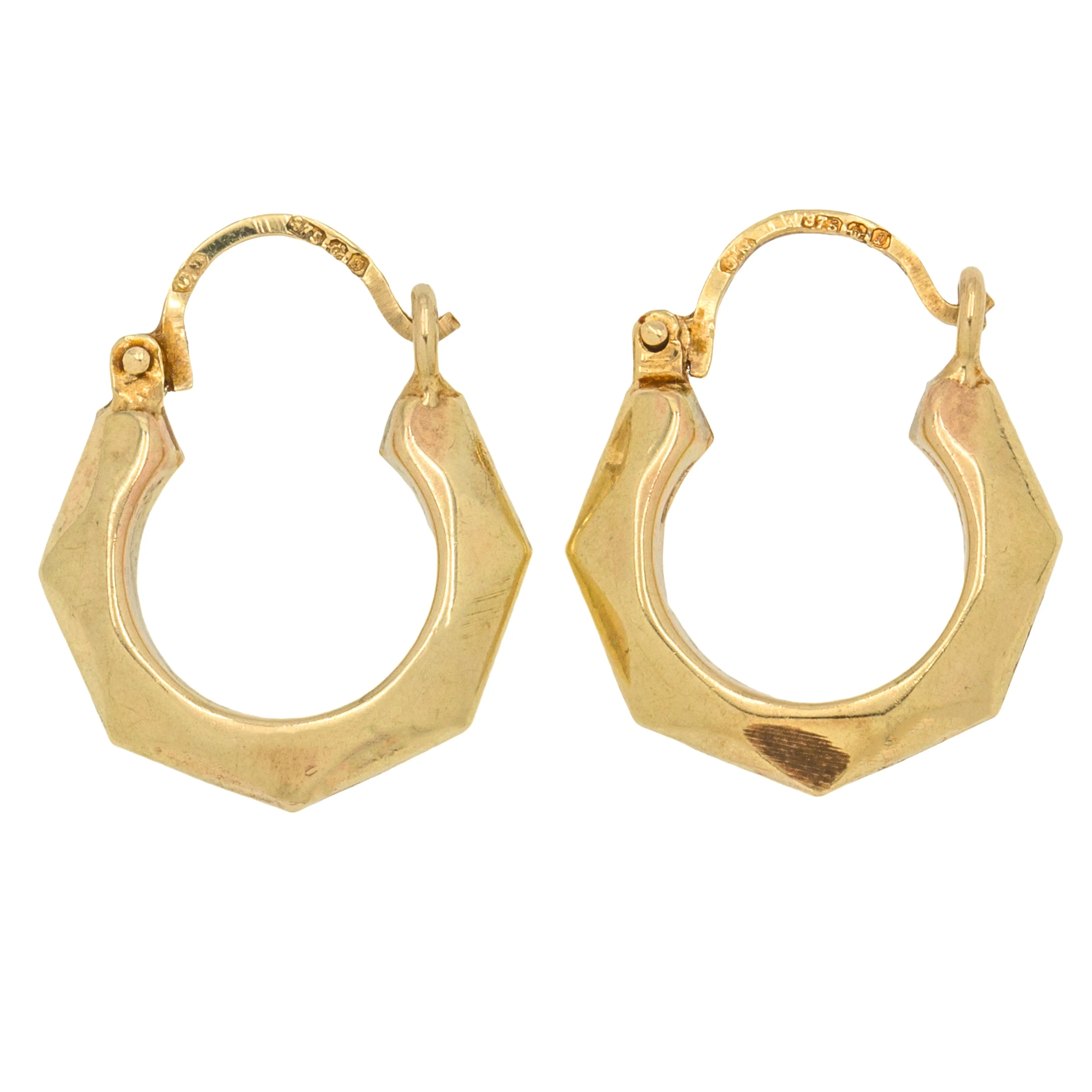 9ct Gold Faceted Huggie Hoop Earrings