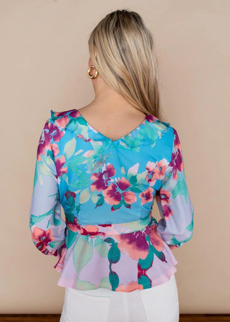 Adelyn Rae Maisy Floral Pastel Wrap Blouse-***FINAL SALE***