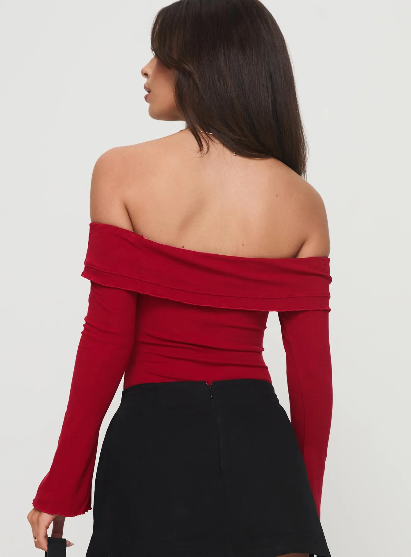 Afterglow Off The Shoulder Bodysuit Burgundy