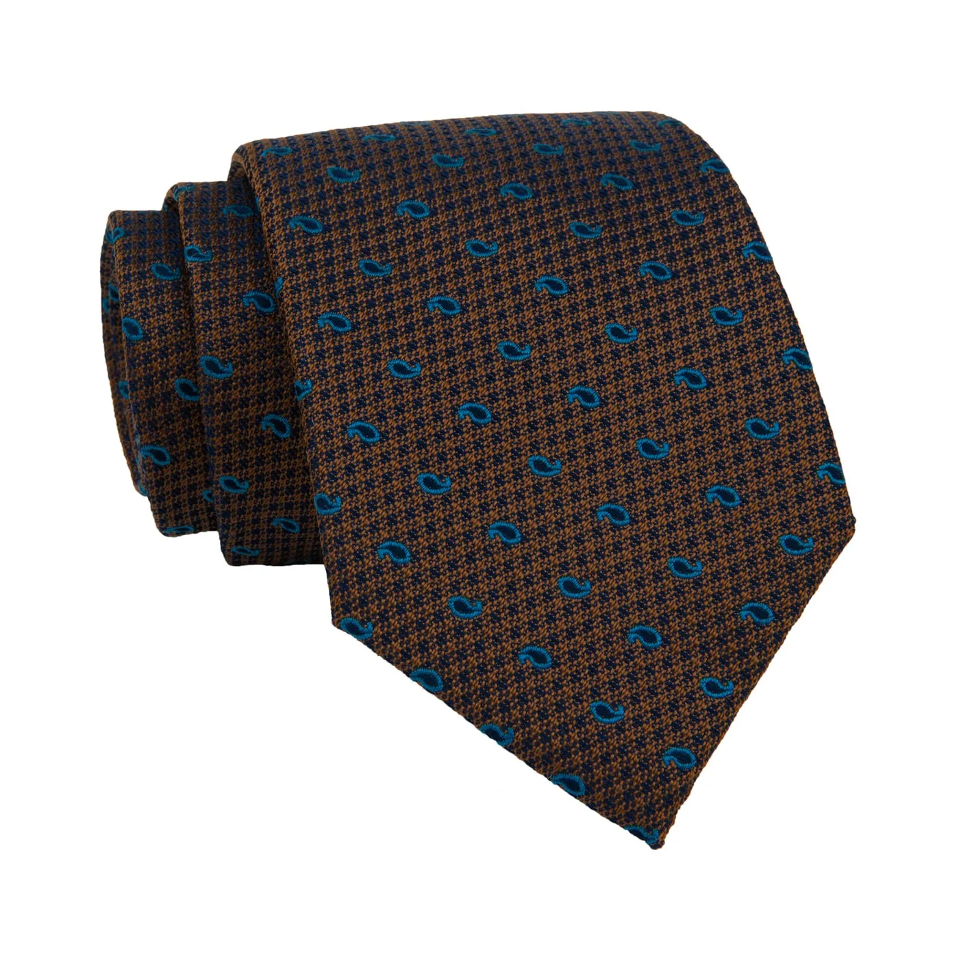 Alexandria Paisley Silk Tie, Brownish Gold / Light Blue