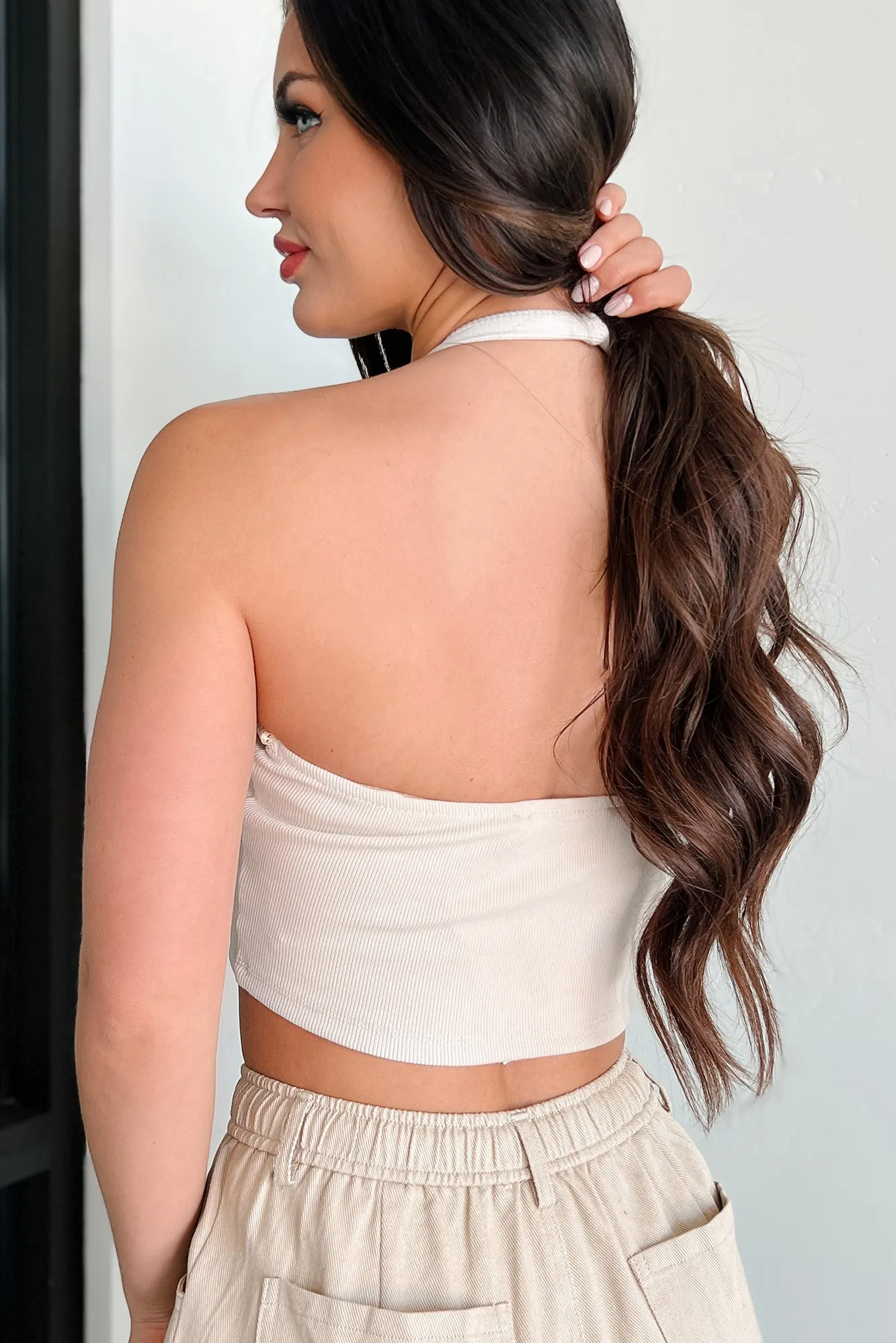 Alive & Well Ribbed Halter Crop Top (Eggshell)