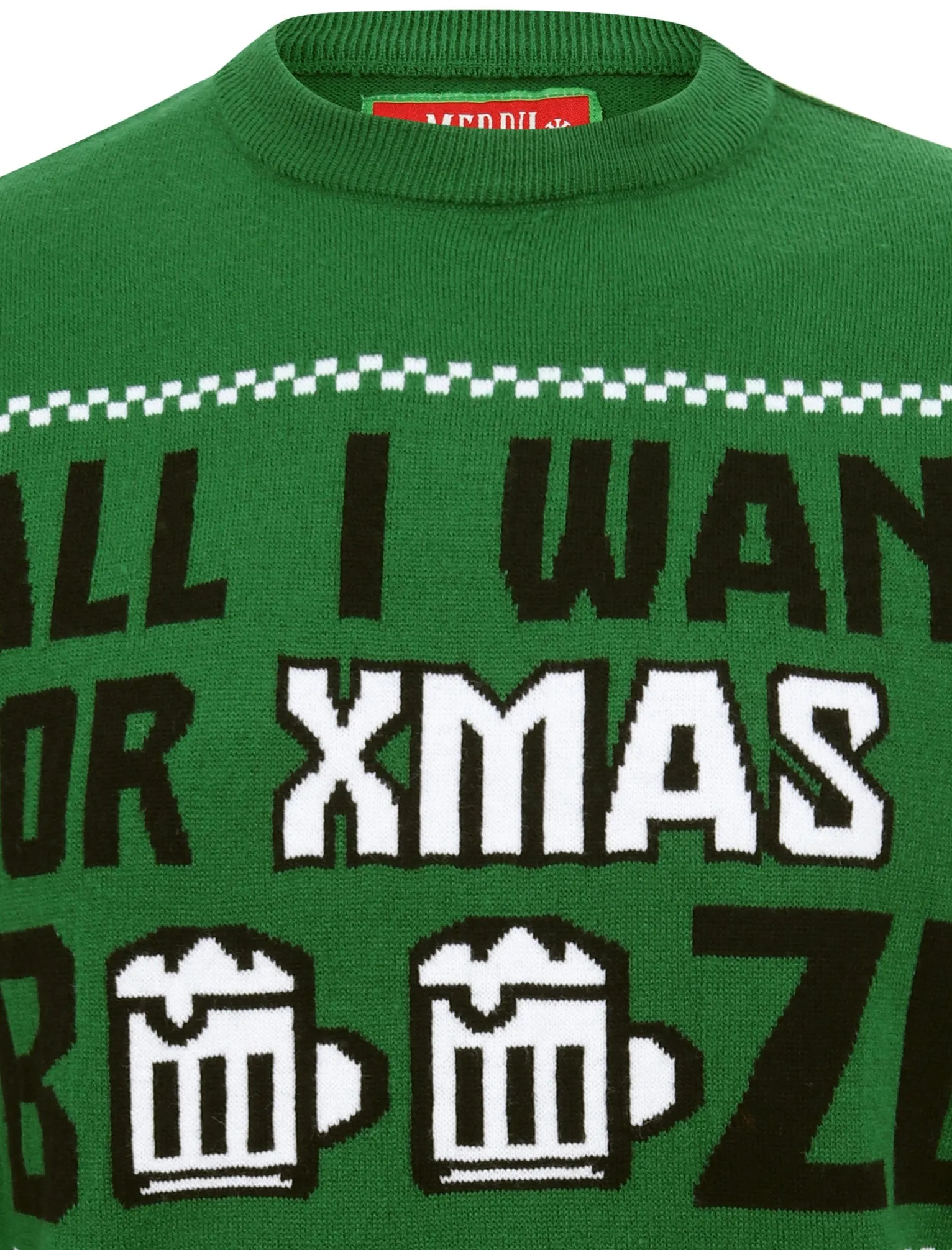 All I Want Booze Motif  Novelty Christmas Jumper in Green - Merry Christmas