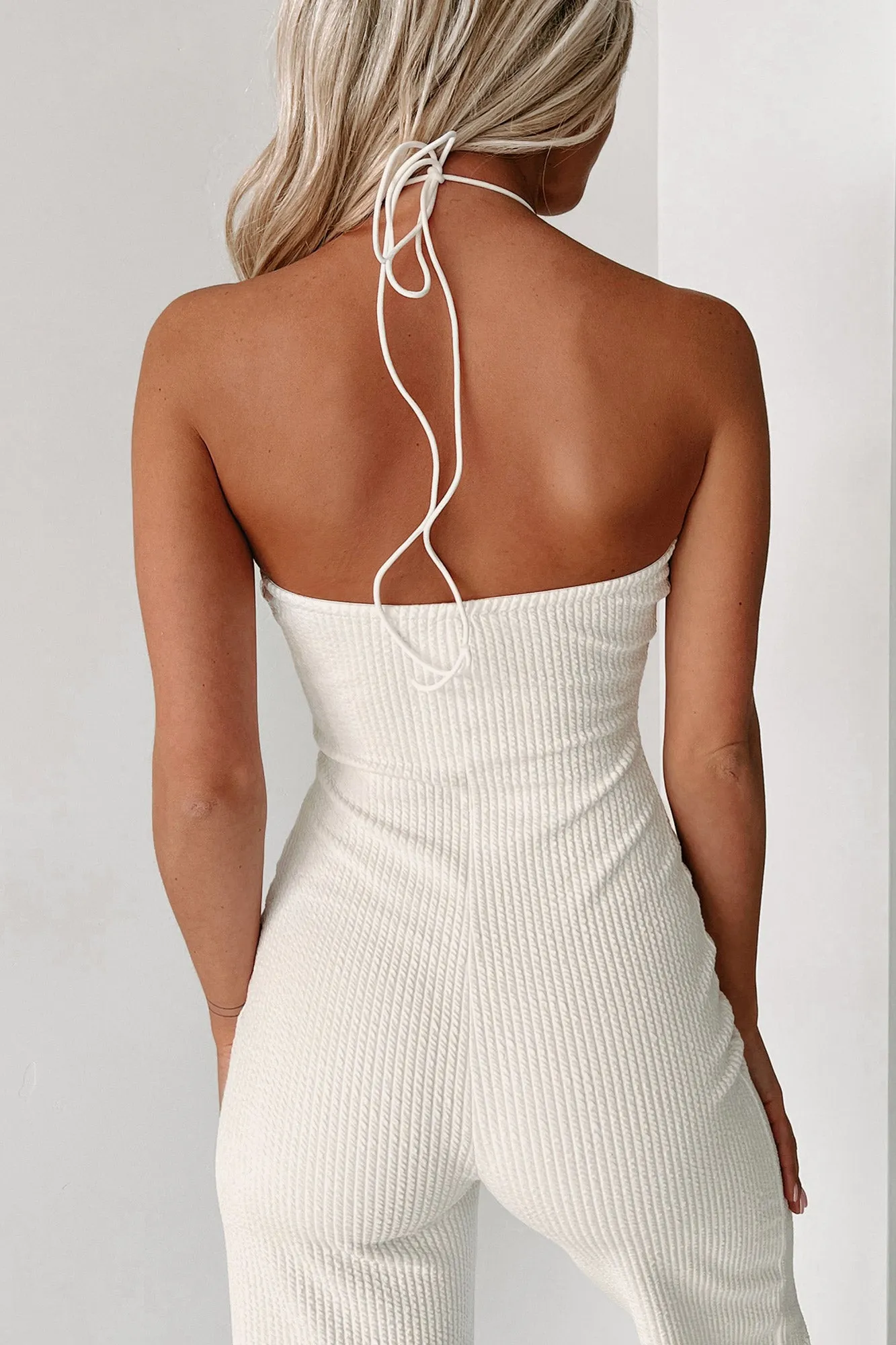 Always Slaying Textured Halter Jumpsuit (Off White)