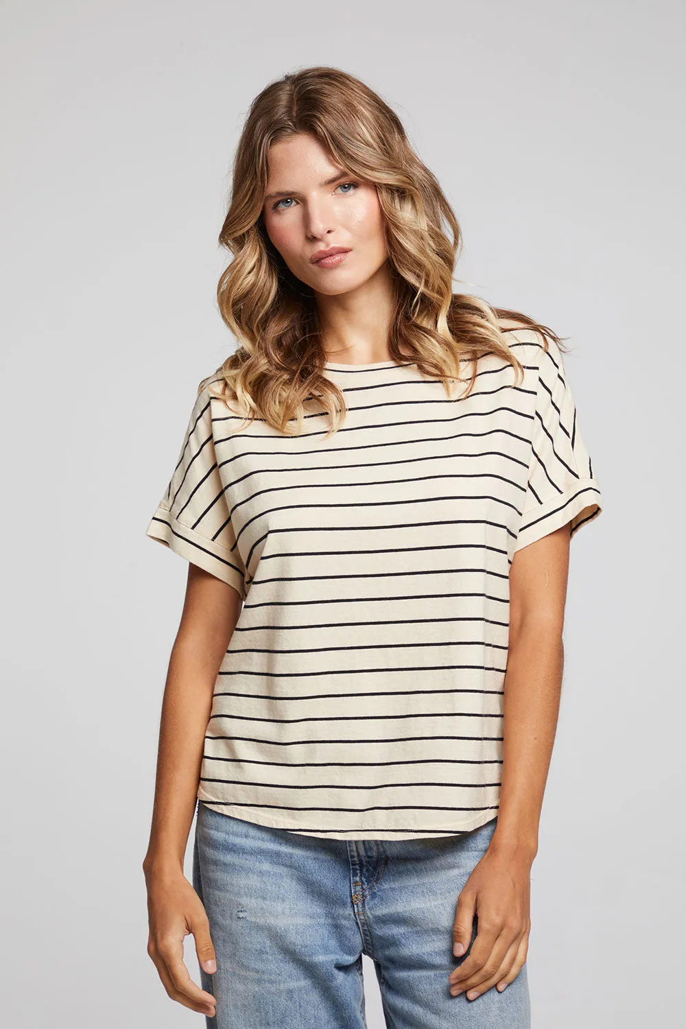 Amber Black and Sand Stripe Tee