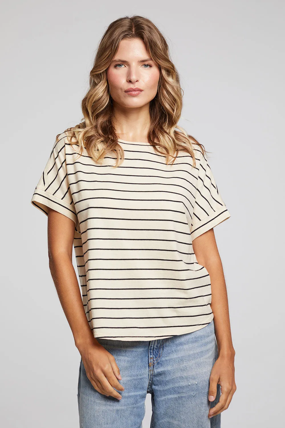 Amber Black and Sand Stripe Tee