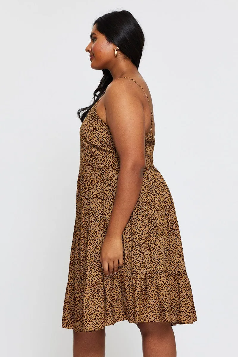 Animal Print Skater Dress V-neck Sleeveless Tie