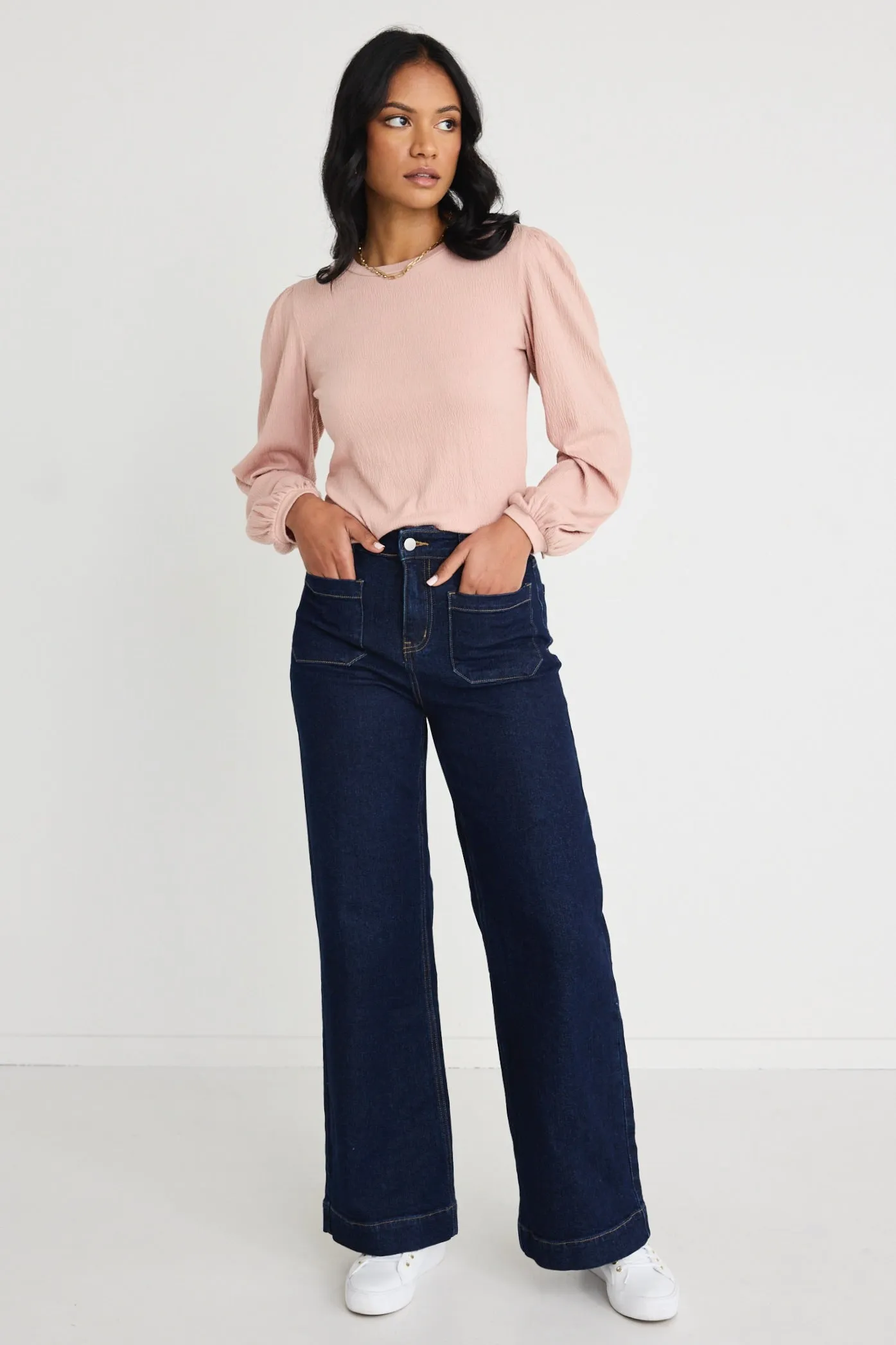 Annabelle Blush LS Puff Sleeve Soft Textured Knit Top