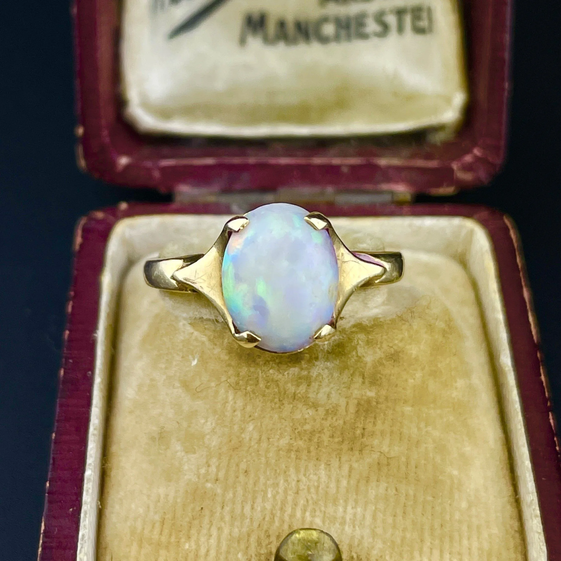 Antique 10K Gold Opal Solitaire October Birthstone Cocktail Ring, Sz 5 1/4