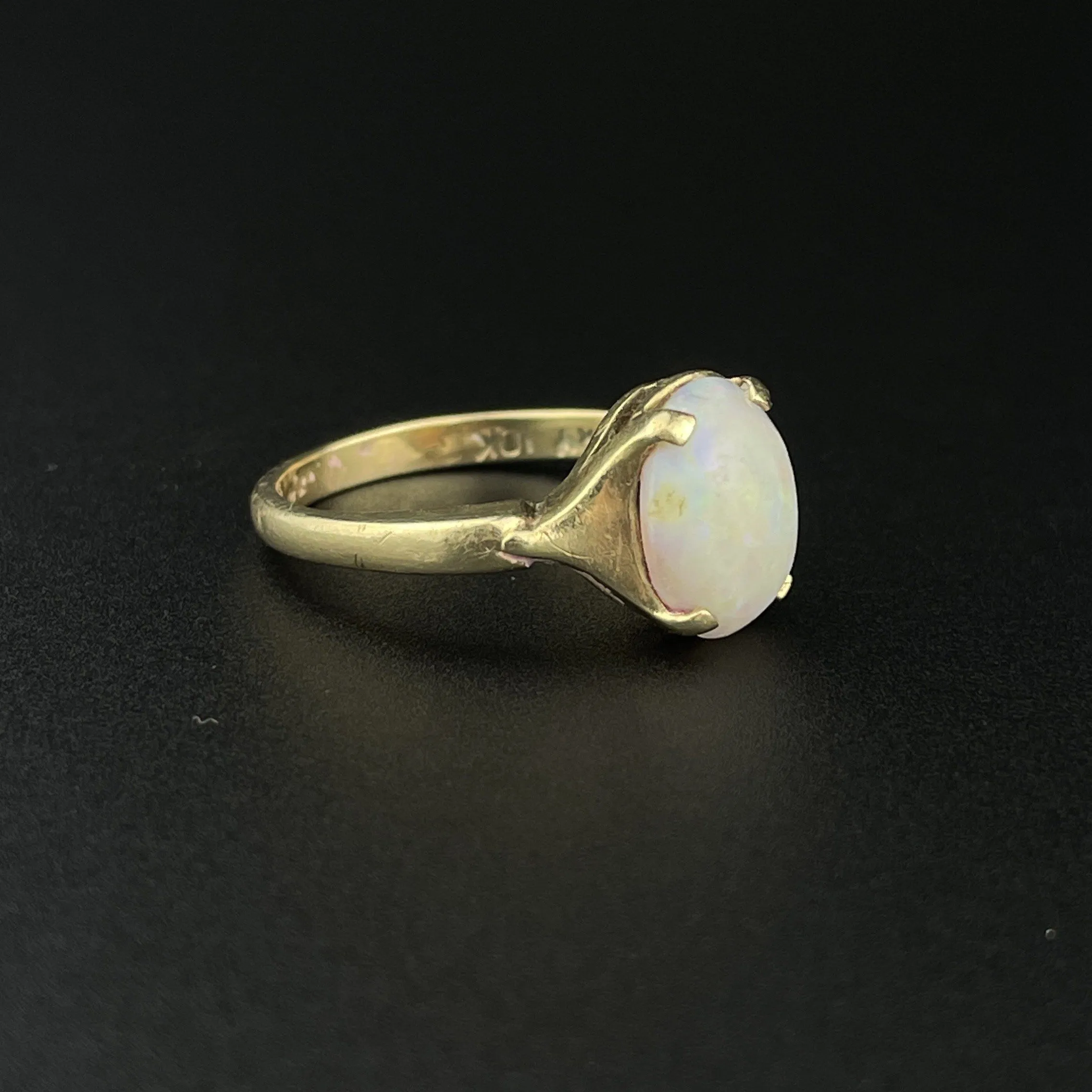 Antique 10K Gold Opal Solitaire October Birthstone Cocktail Ring, Sz 5 1/4