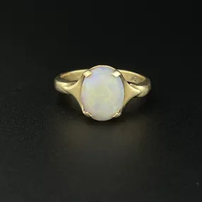 Antique 10K Gold Opal Solitaire October Birthstone Cocktail Ring, Sz 5 1/4