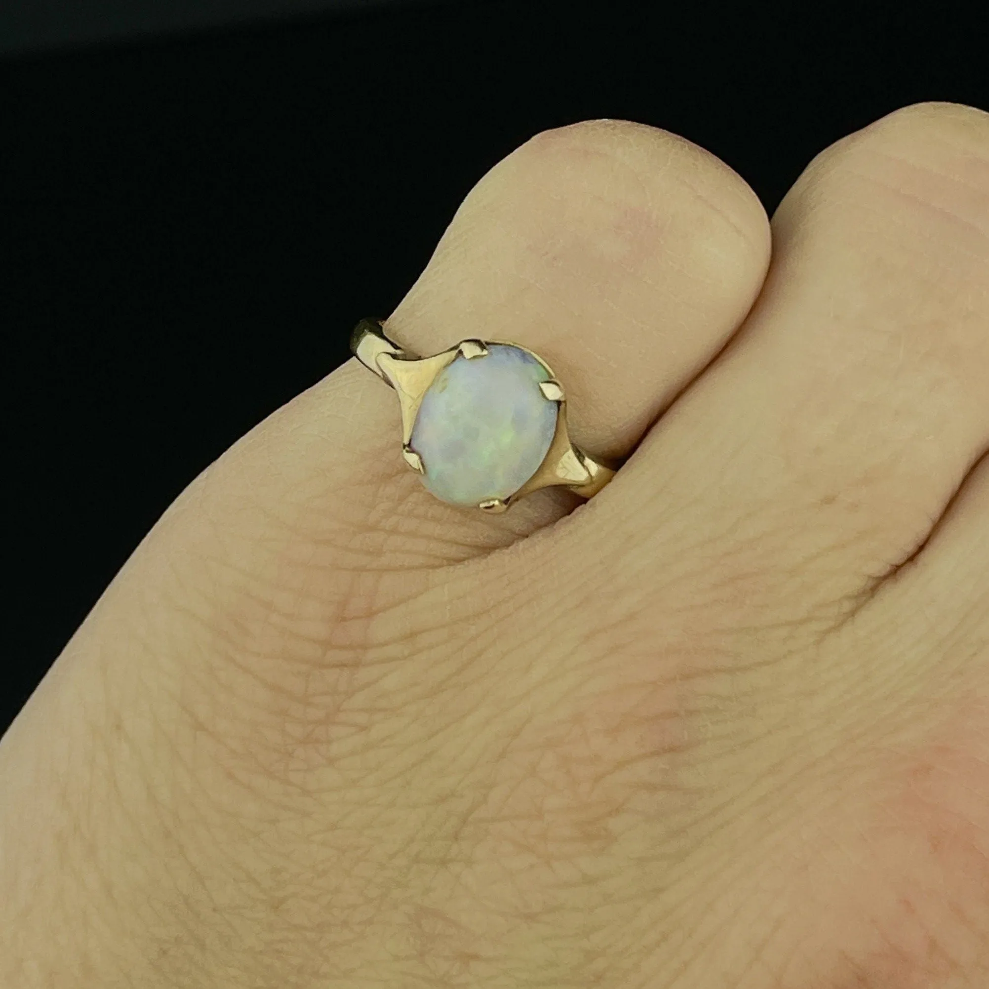 Antique 10K Gold Opal Solitaire October Birthstone Cocktail Ring, Sz 5 1/4