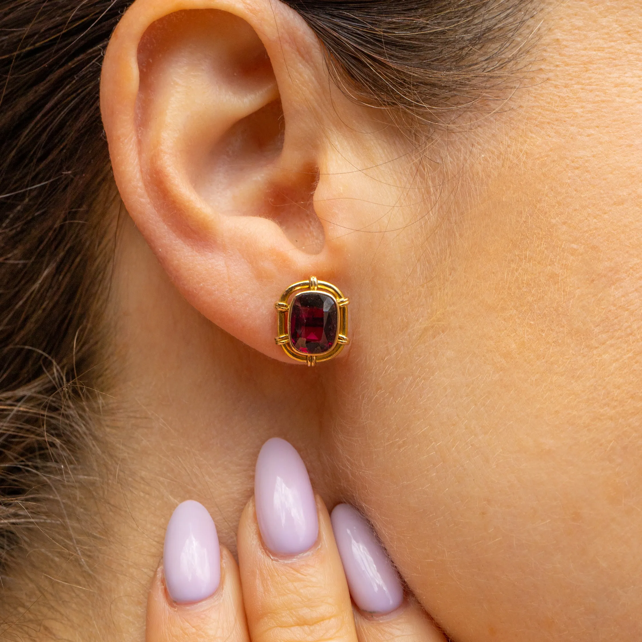 Antique 15ct Gold Garnet Stud Earrings, 7.74ct