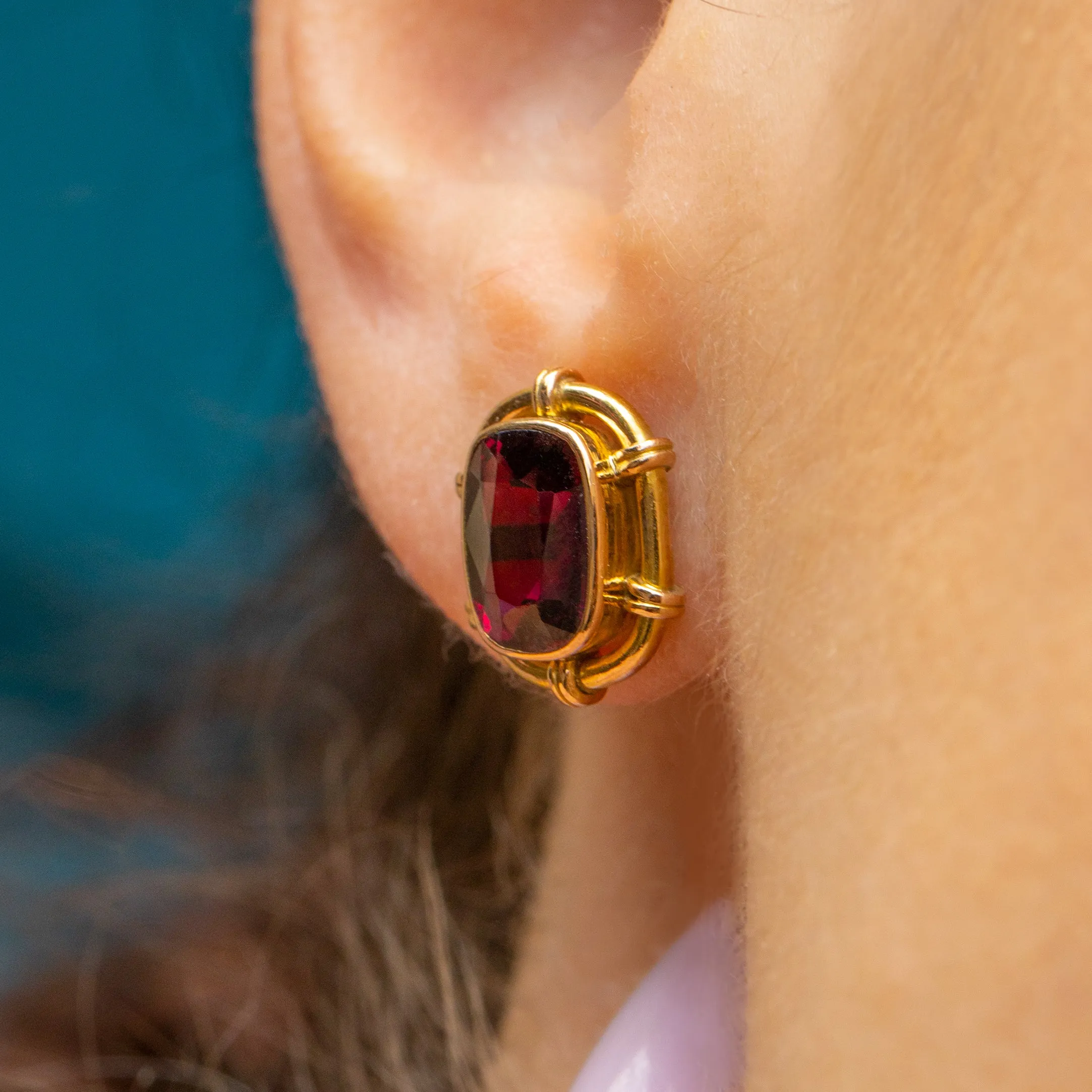 Antique 15ct Gold Garnet Stud Earrings, 7.74ct