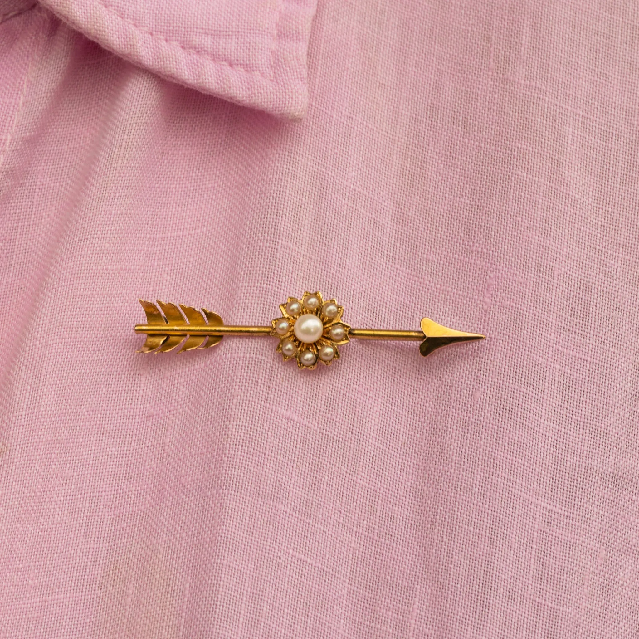 Antique 15ct Gold Pearl Arrow Brooch