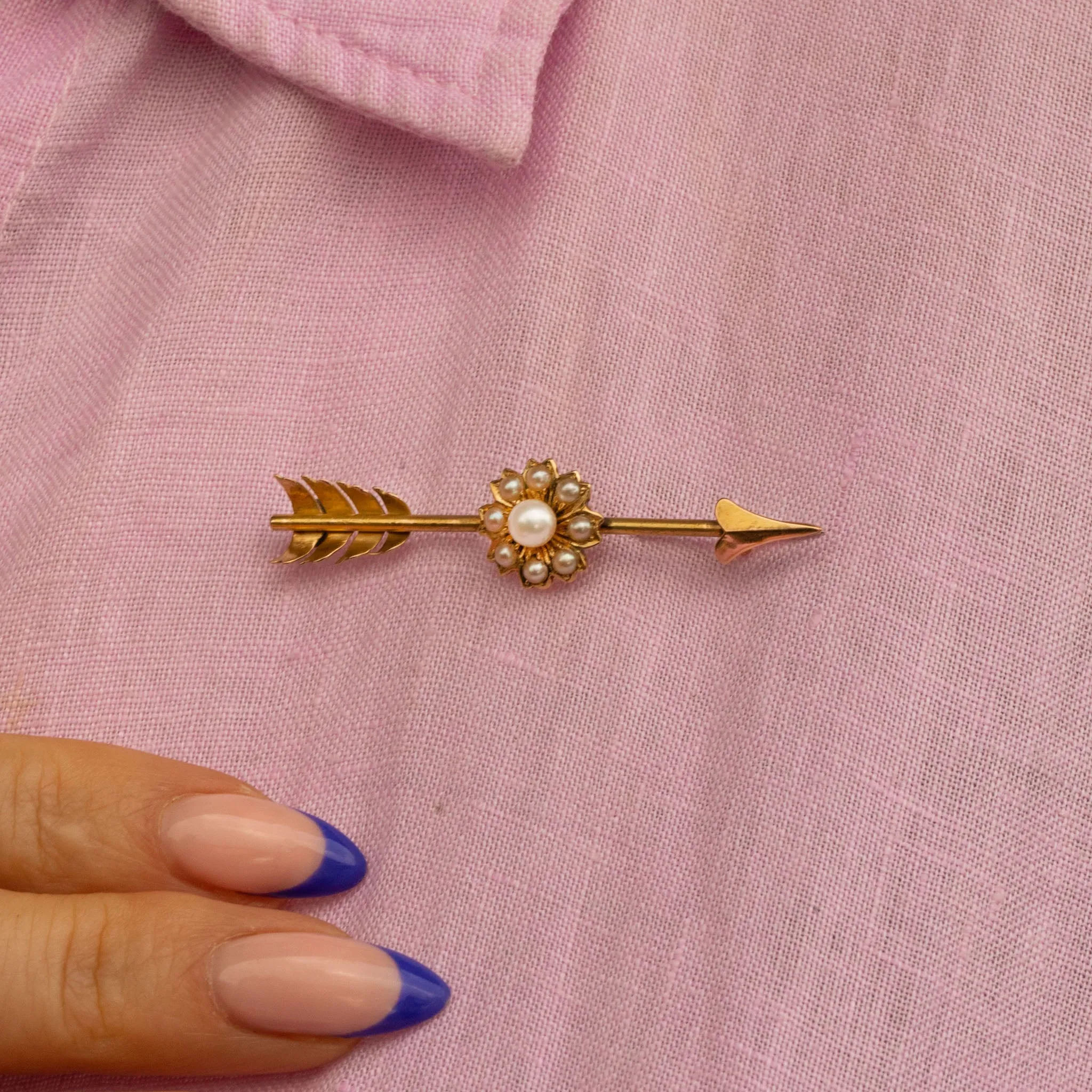 Antique 15ct Gold Pearl Arrow Brooch