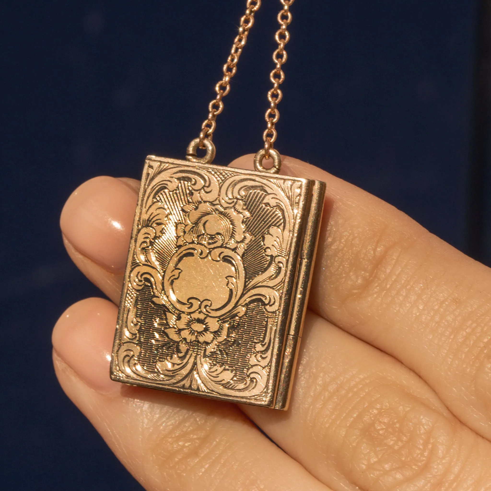 Antique 9ct Gold Engraved Book Locket