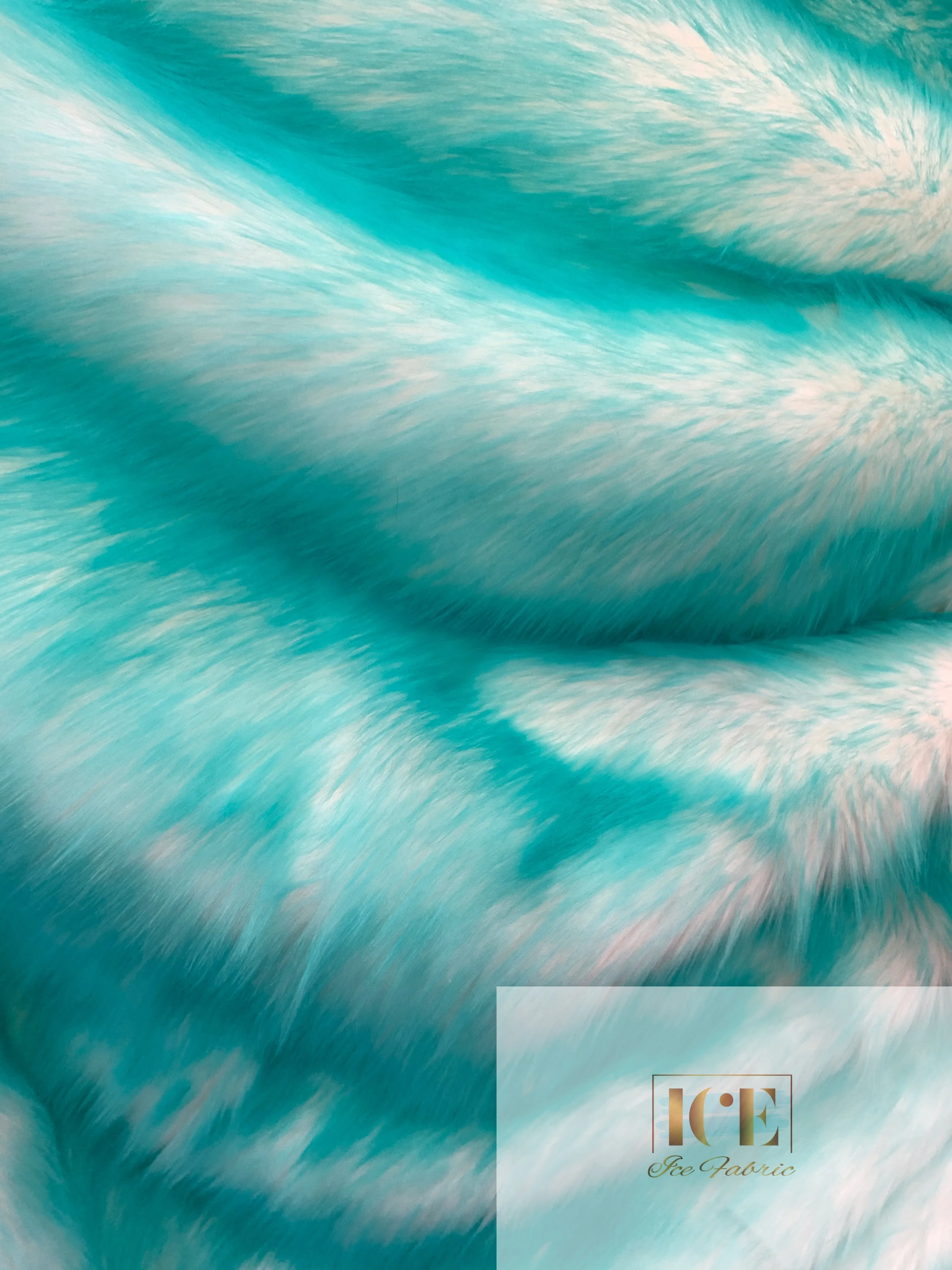 Aqua Canadian Fox Fake Animal Faux Fur Fabric