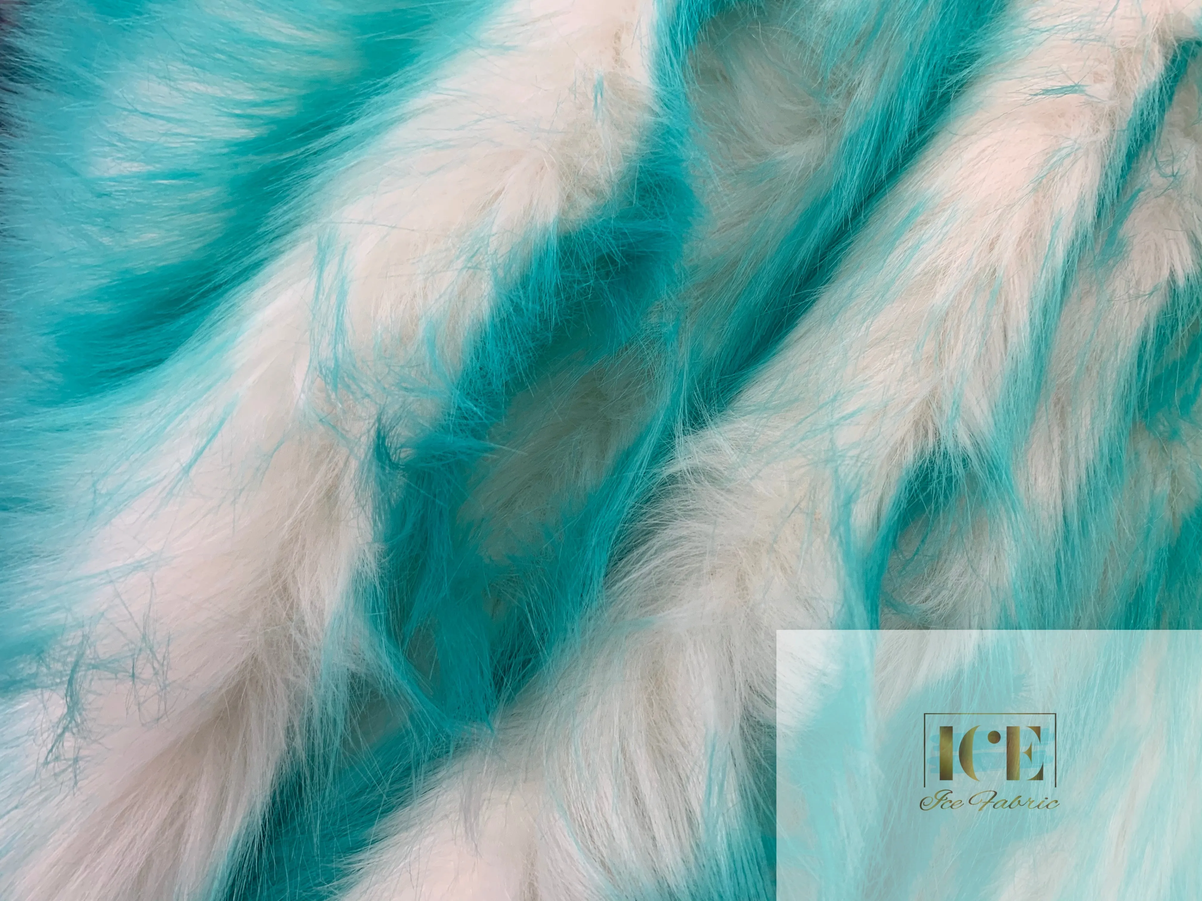 Aqua Canadian Fox Fake Animal Faux Fur Fabric