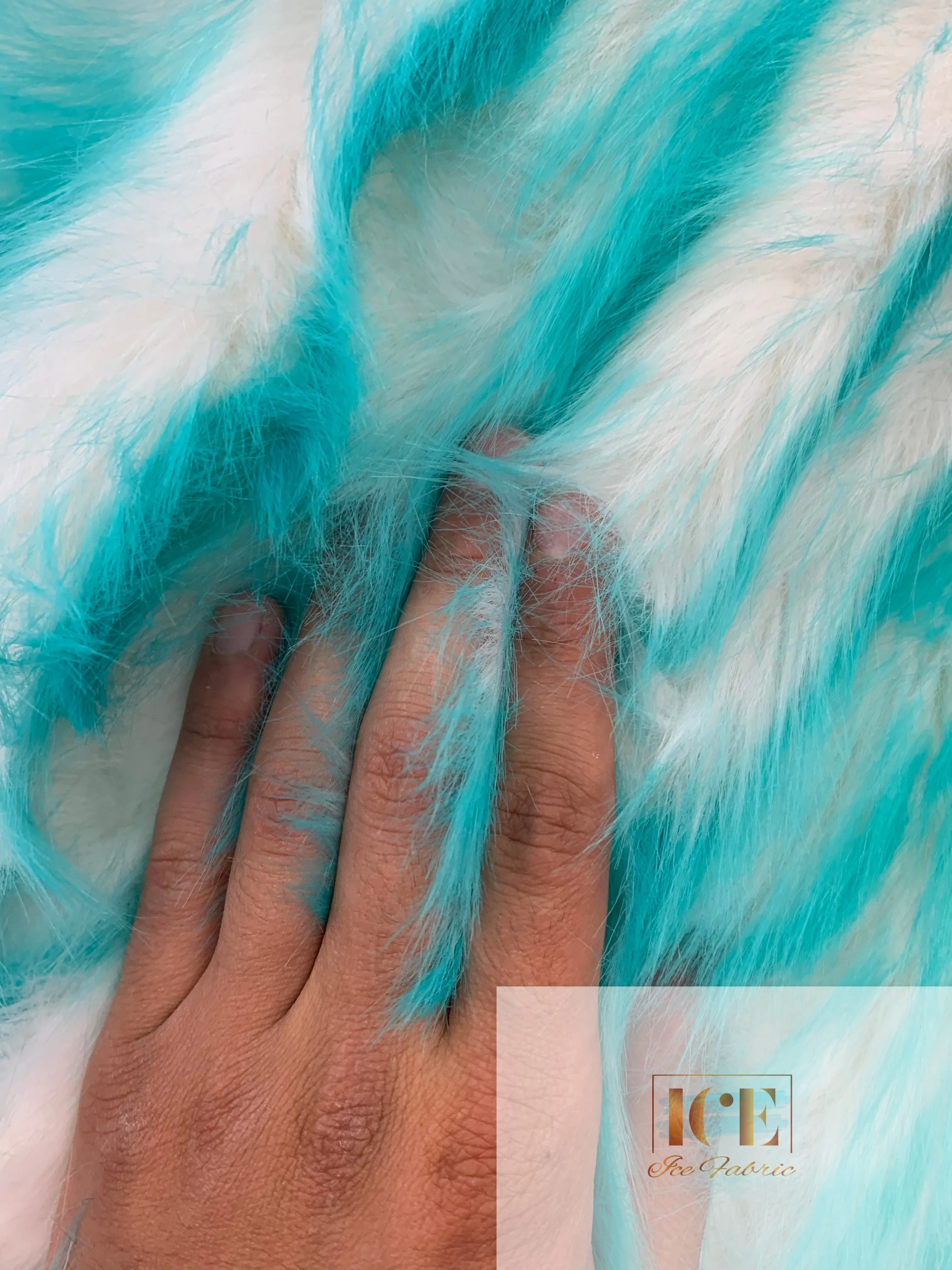 Aqua Canadian Fox Fake Animal Faux Fur Fabric