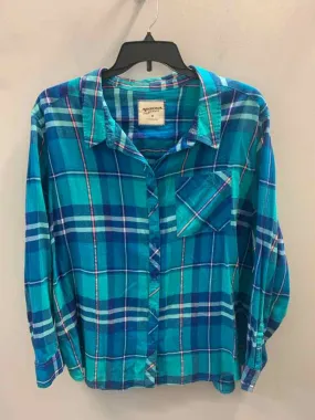 ARIZONA JEANS CO PLUS SIZES Size 3X TEAL/AQUA Plaid LONG SLEEVES TOP