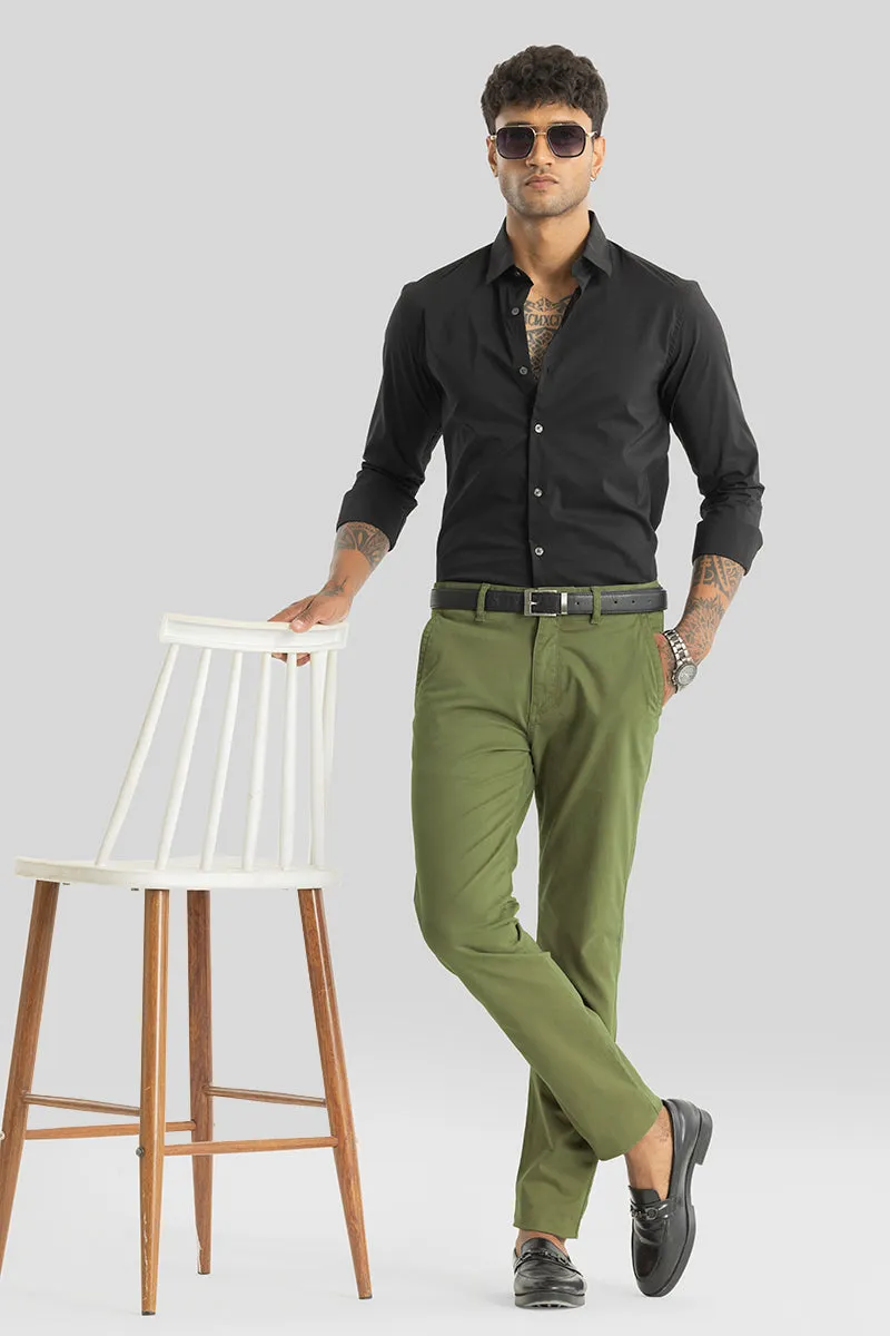 Astral Green Plain Slim Fit Chinos