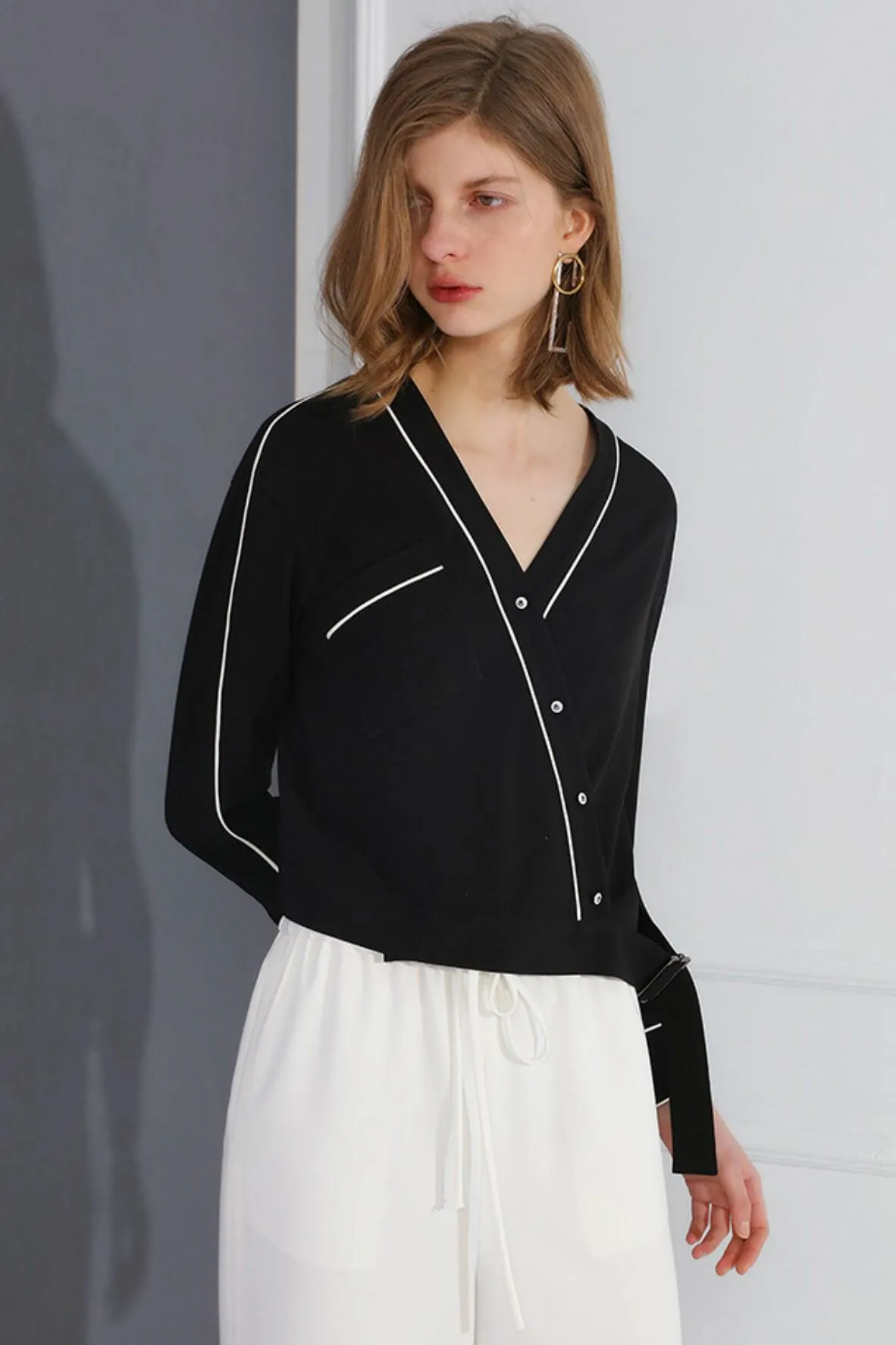 Asymmetric Wrap-Front Pajama Blouse