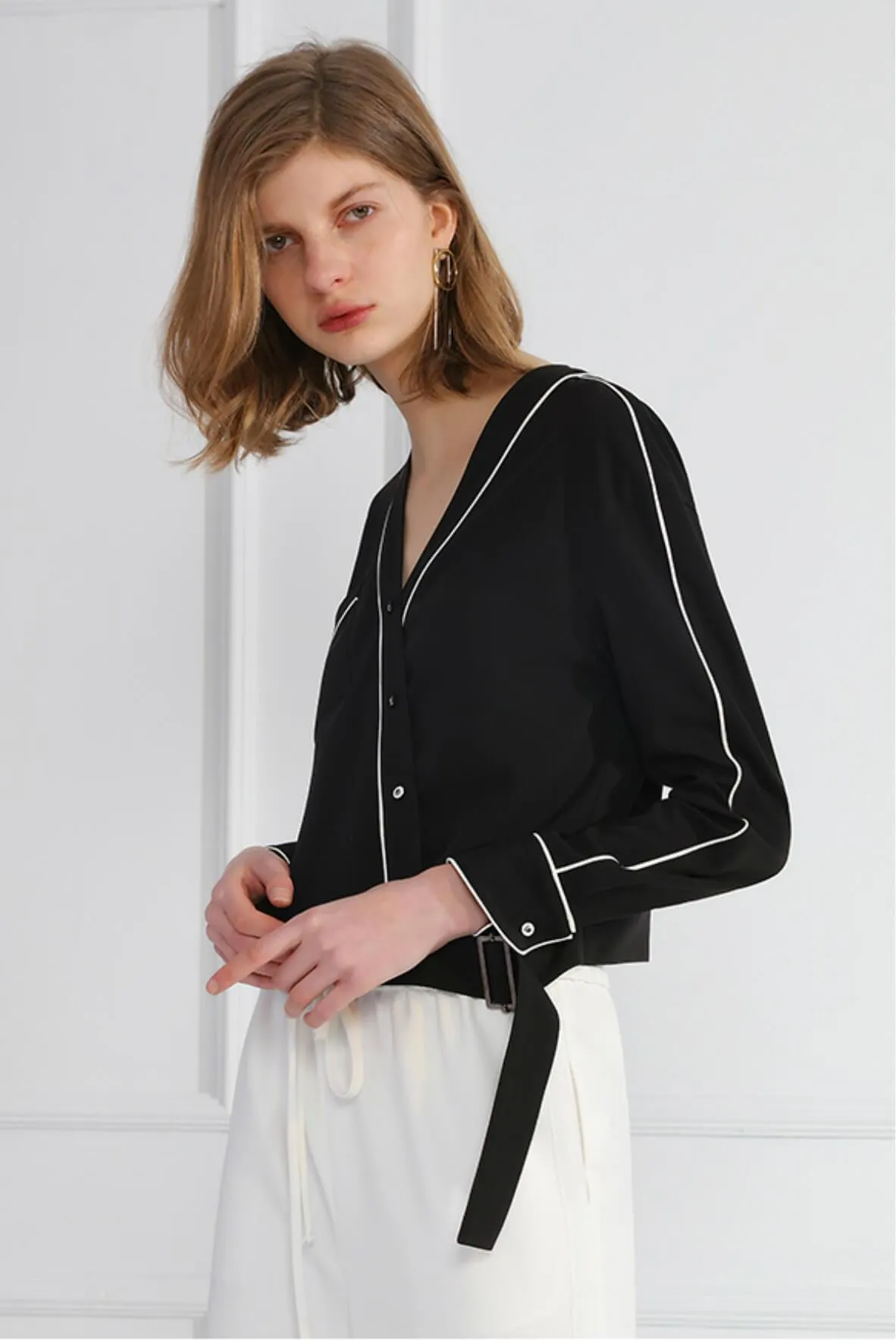 Asymmetric Wrap-Front Pajama Blouse