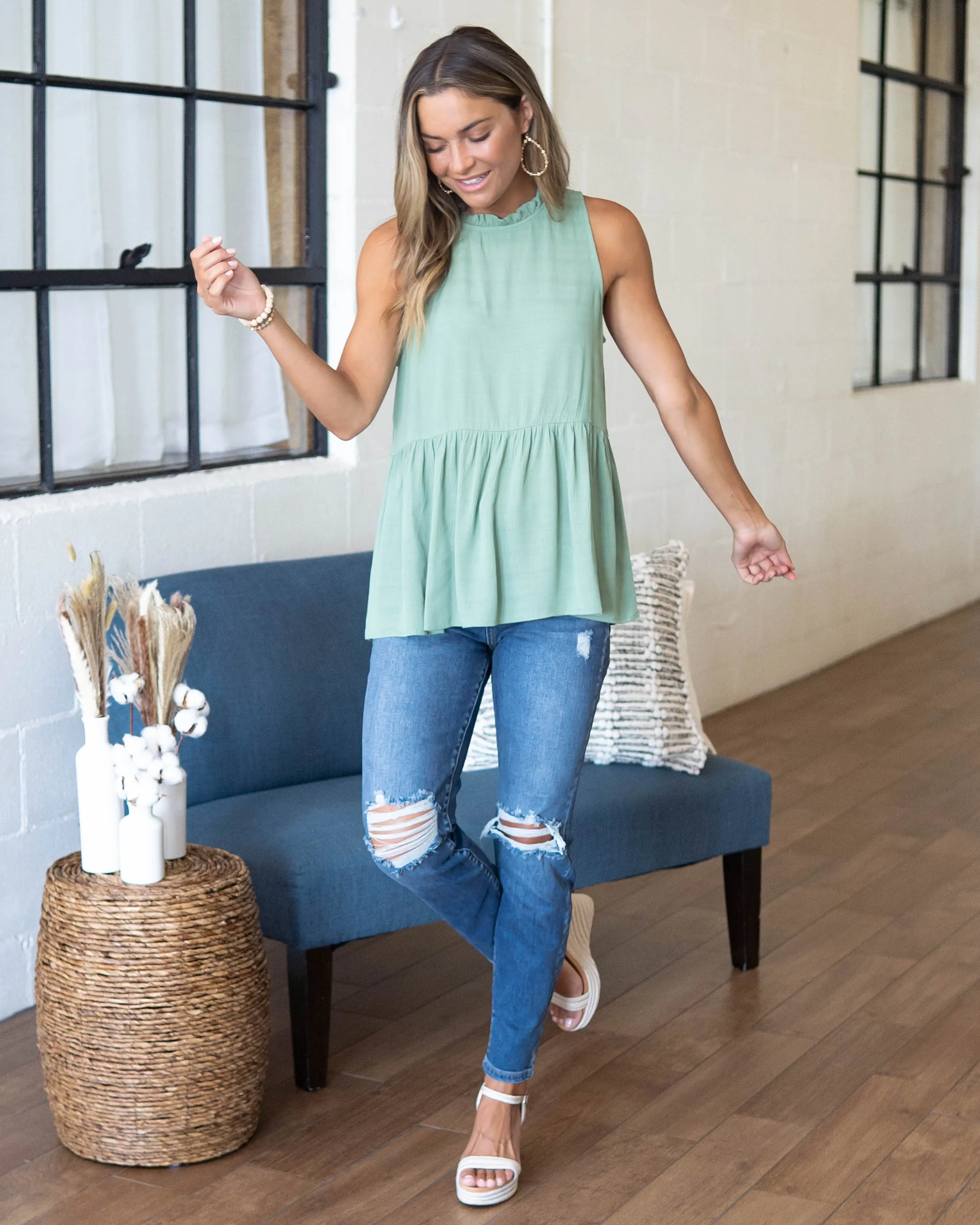 At My Best Peplum Top - Sage