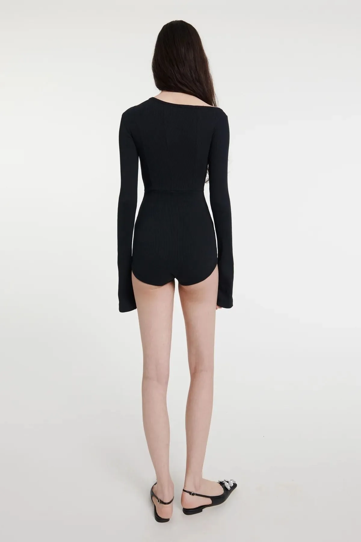 A.W.A.K.E Mode Bodysuit with Asymmetric Collar - Black