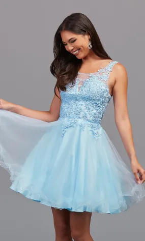 Babydoll Sleeveless Embroidered Short Prom Dress