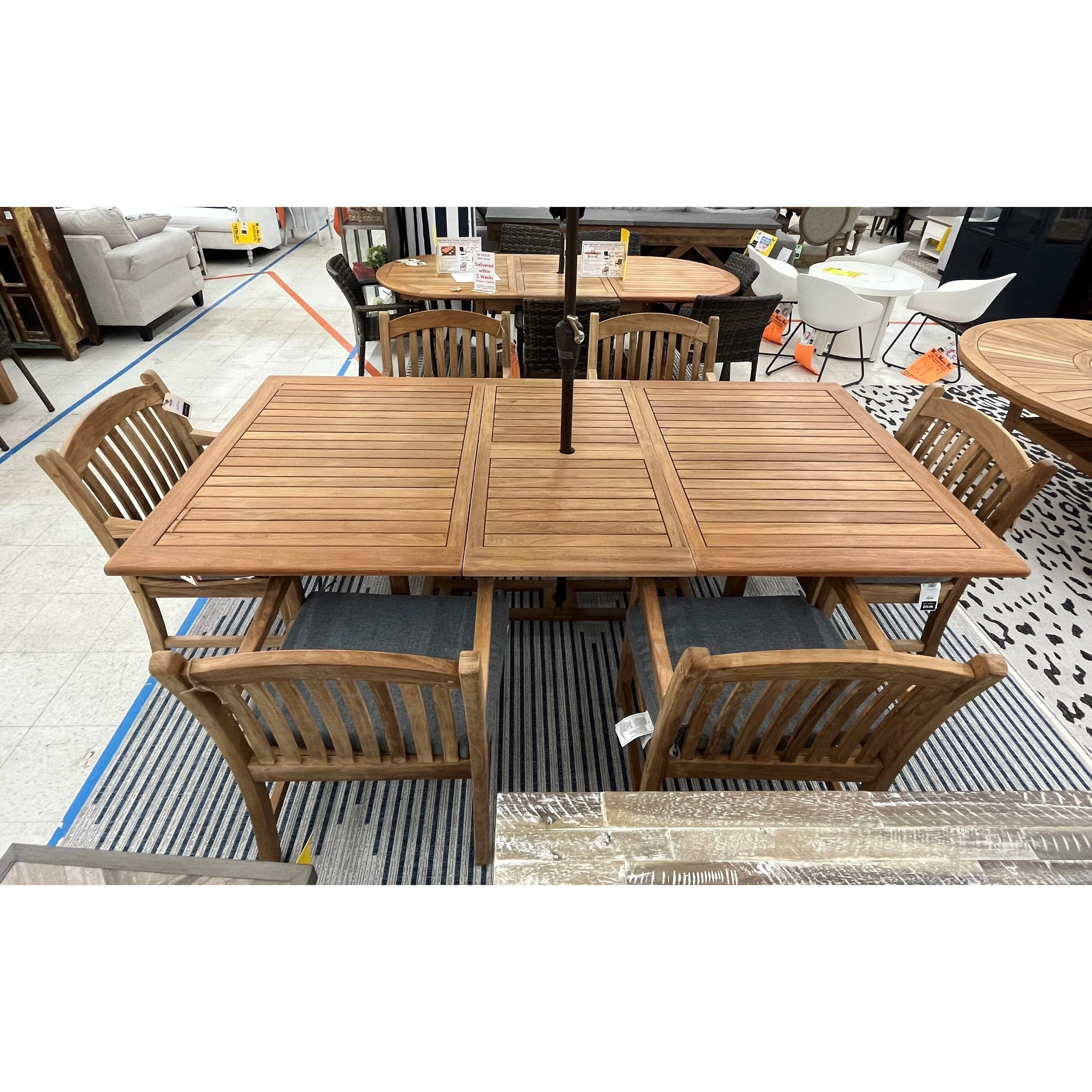 Bali Teak 7pc Outdoor Dining Set (Teak Rectangular Extendable Table 70-94" with 6 Teak Folding Yacht Amrchairs)