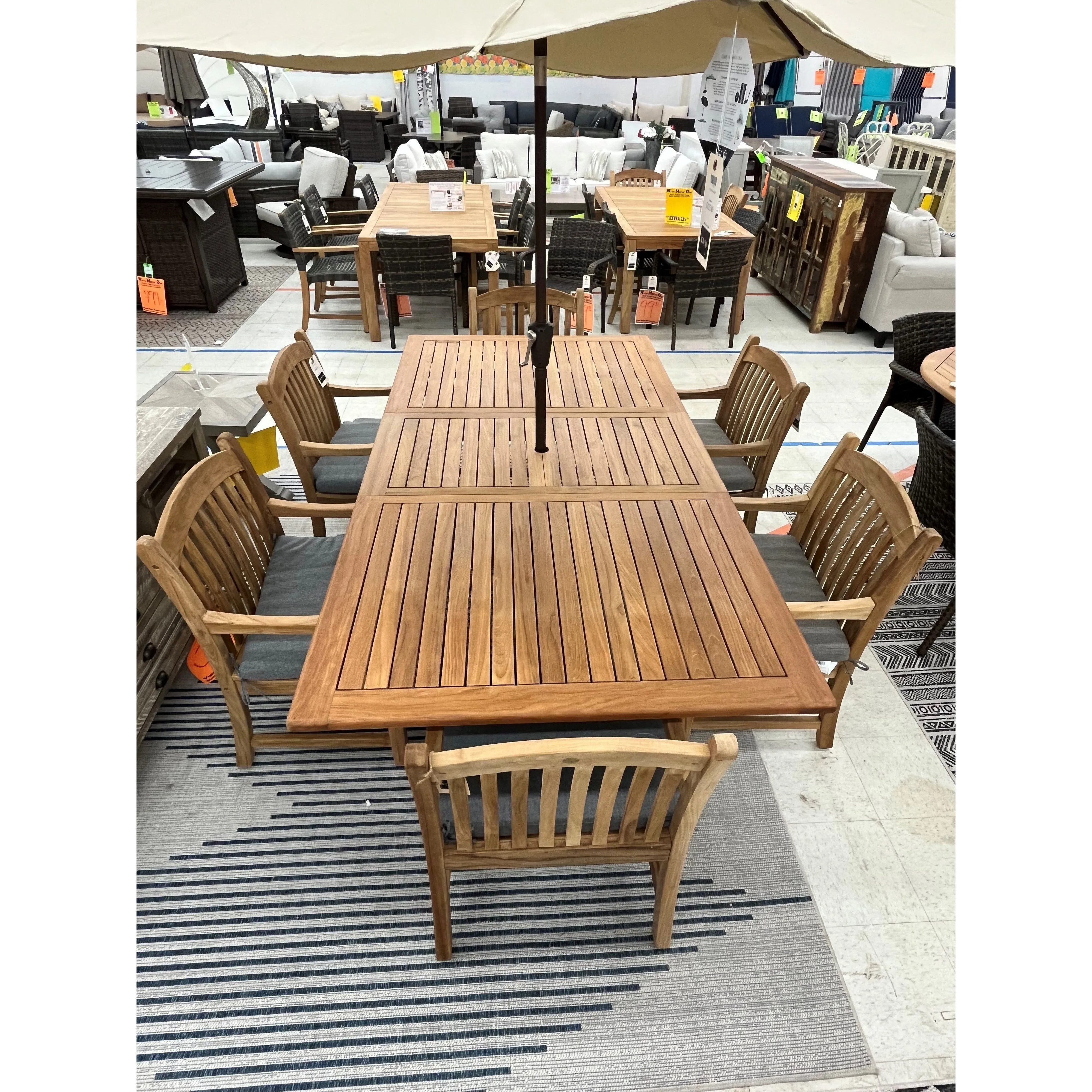 Bali Teak 7pc Outdoor Dining Set (Teak Rectangular Extendable Table 70-94" with 6 Woven Sanur Armchairs)