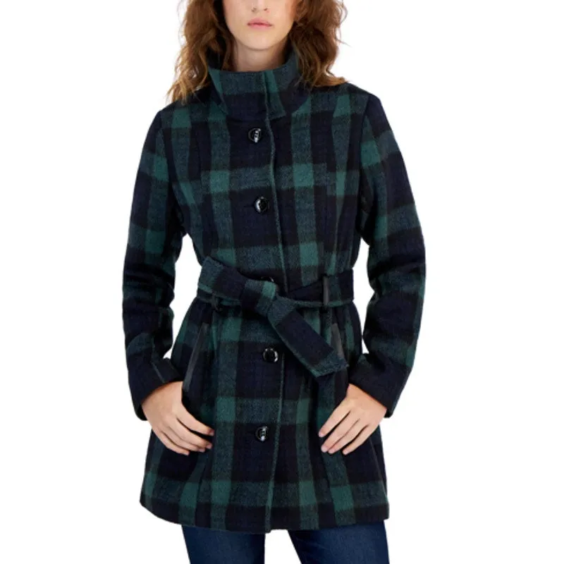 BCX Juniors Belted Double Breasted Peacoat in Navy Green, Size Small