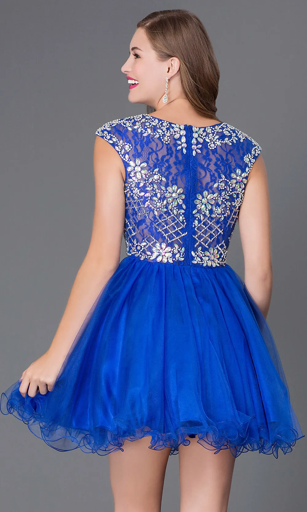 Beaded-Bodice Short Babydoll Homecoming Dress