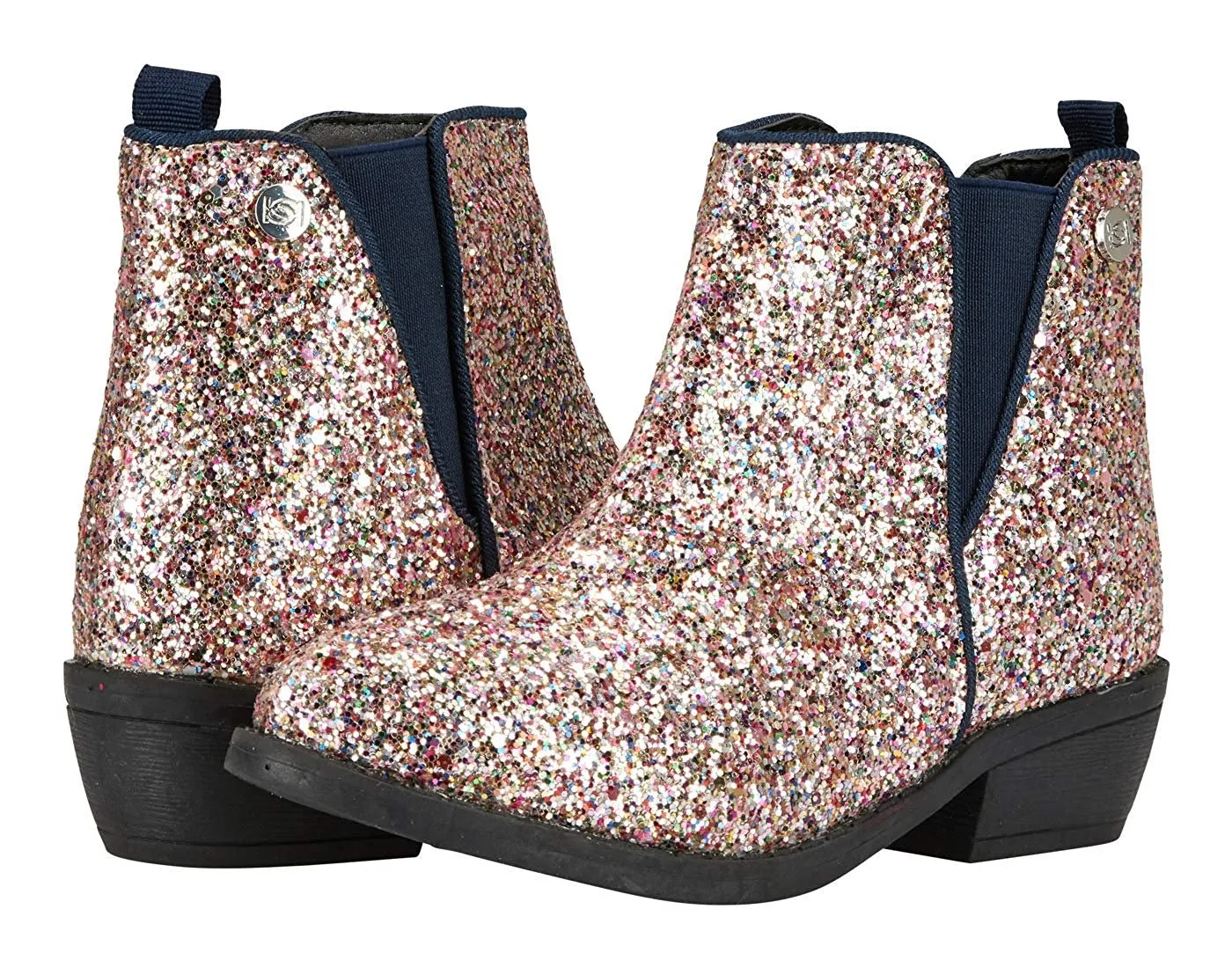 bebe Girls Chunky Glitter Ankle Boots with Elastic Gusset Dress Fashion Shoes