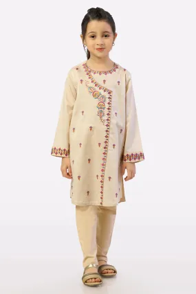 Beige Embroidered Girls Kurti