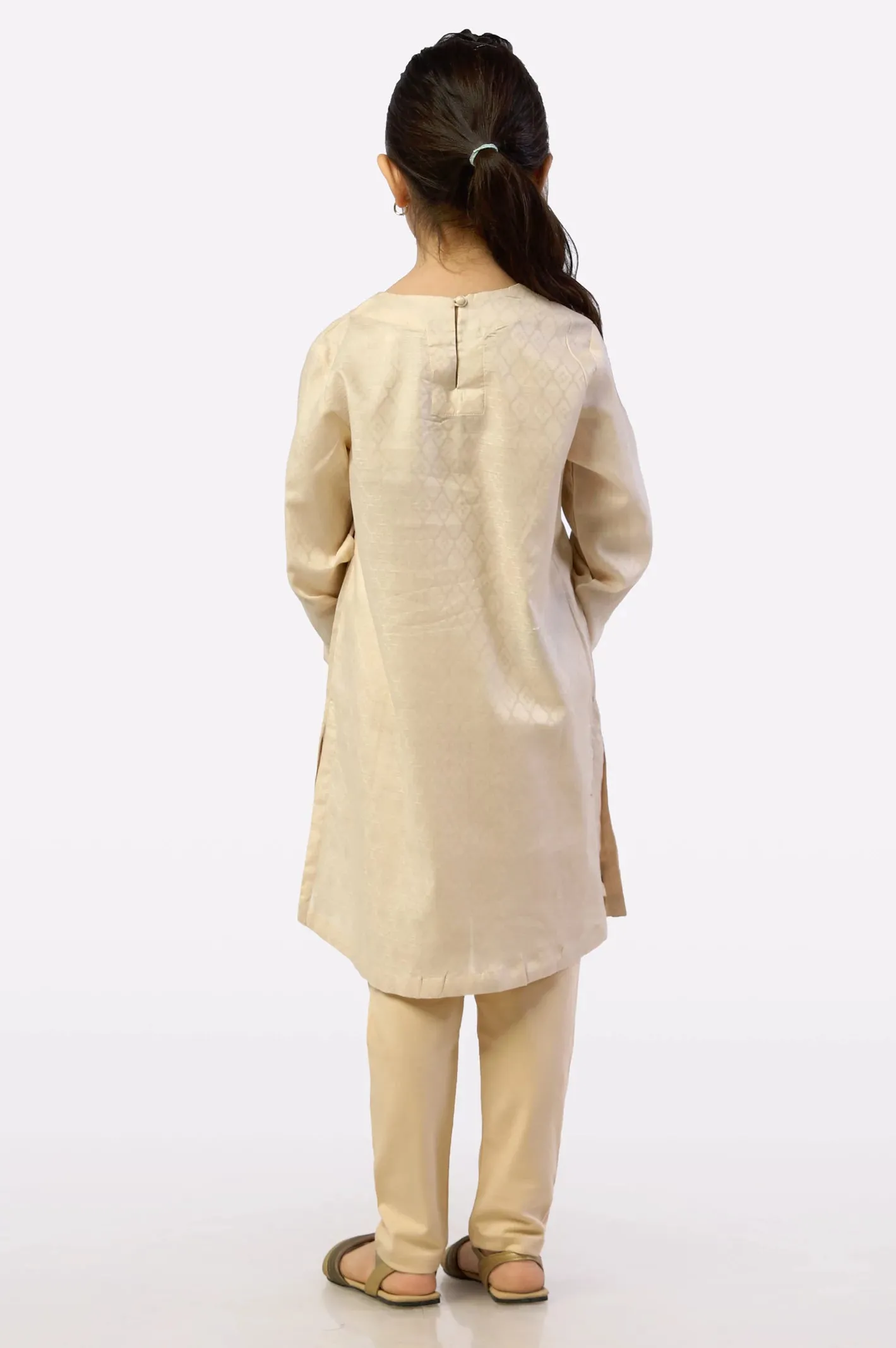 Beige Embroidered Girls Kurti