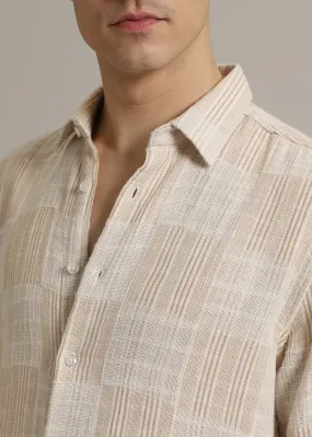 Beige Pin Check Textured Shirt