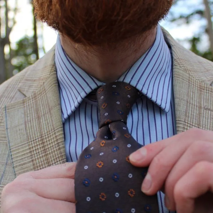 Bennington Foulard Silk Tie, Brown / Navy / Orange