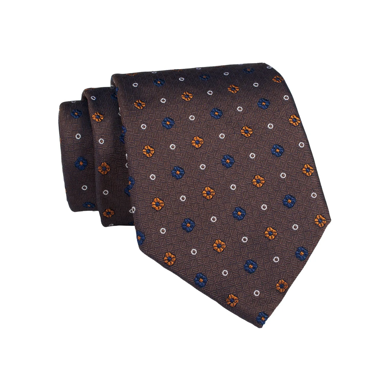 Bennington Foulard Silk Tie, Brown / Navy / Orange