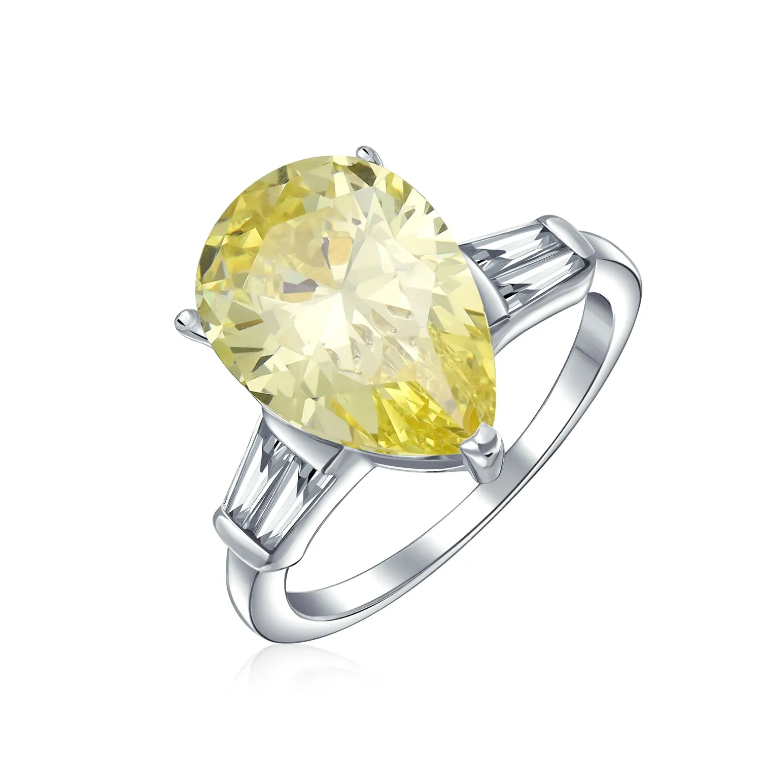 Big AAA 7CT CZ Canary Yellow Pear Teardrop Engagement Ring Sterling