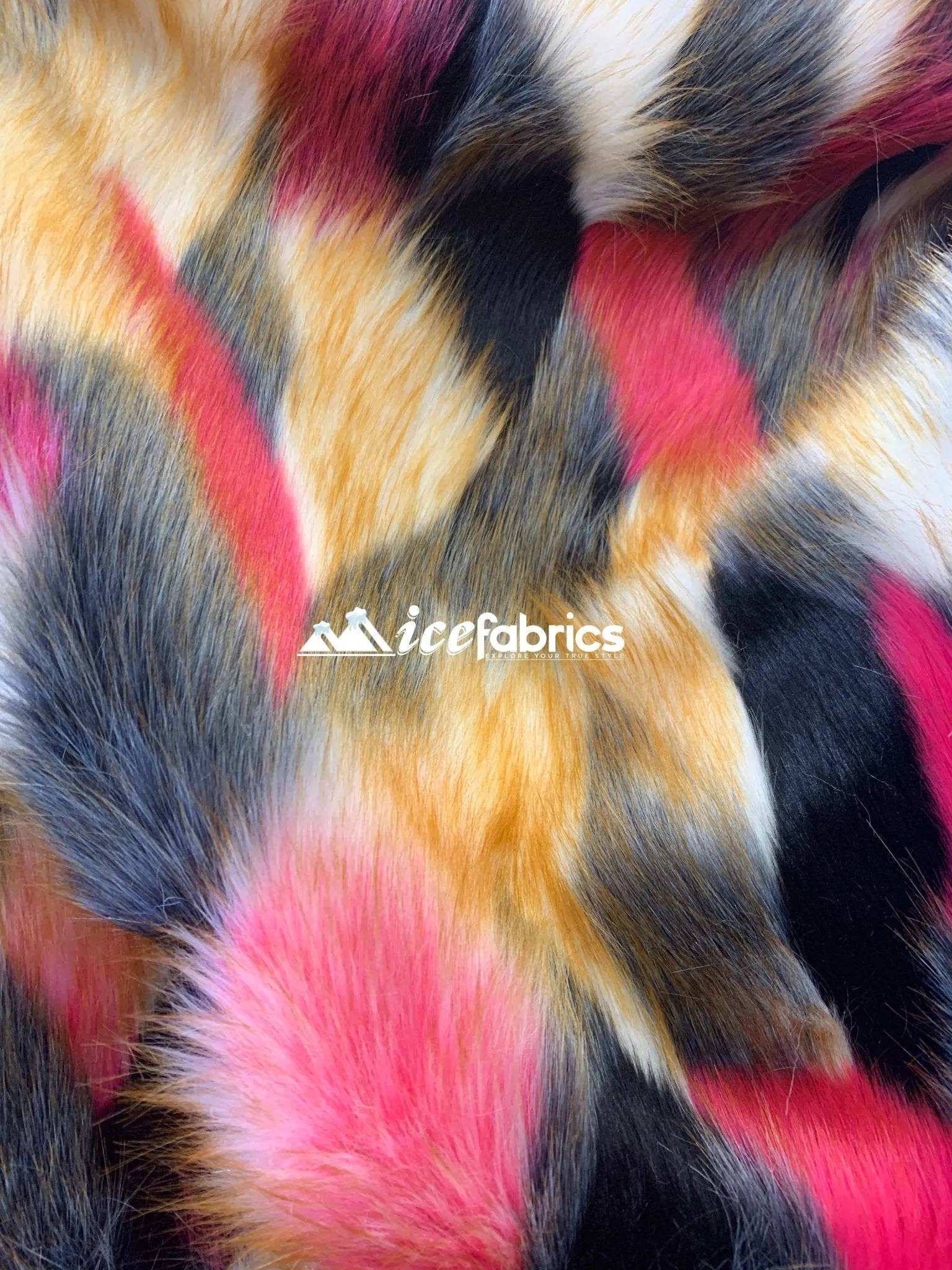 Black Brown Coral Gray Multi-Color Animal Fake Faux Fur Fabric By The Yard