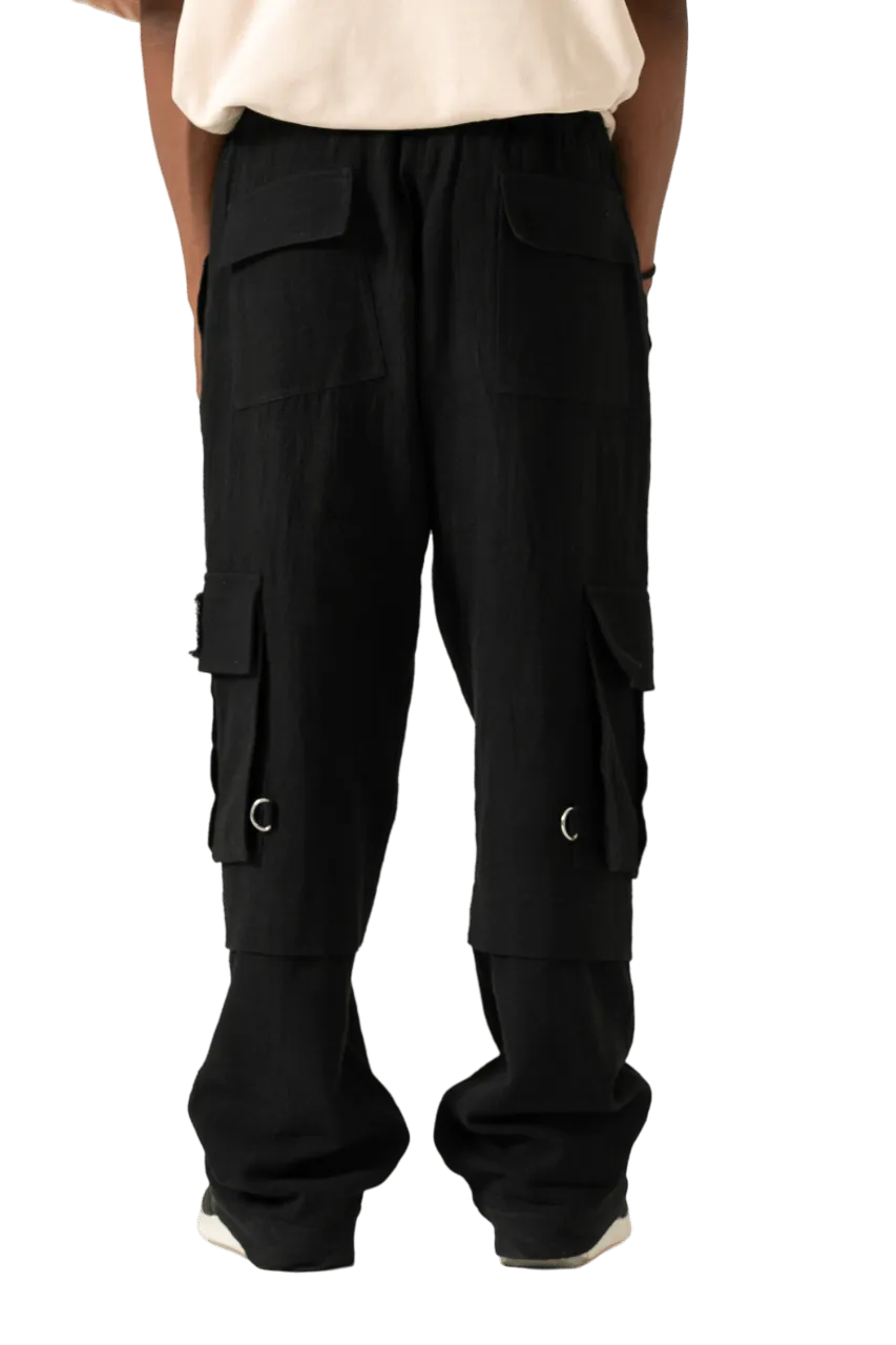 black handwoven khaddar cargo pants