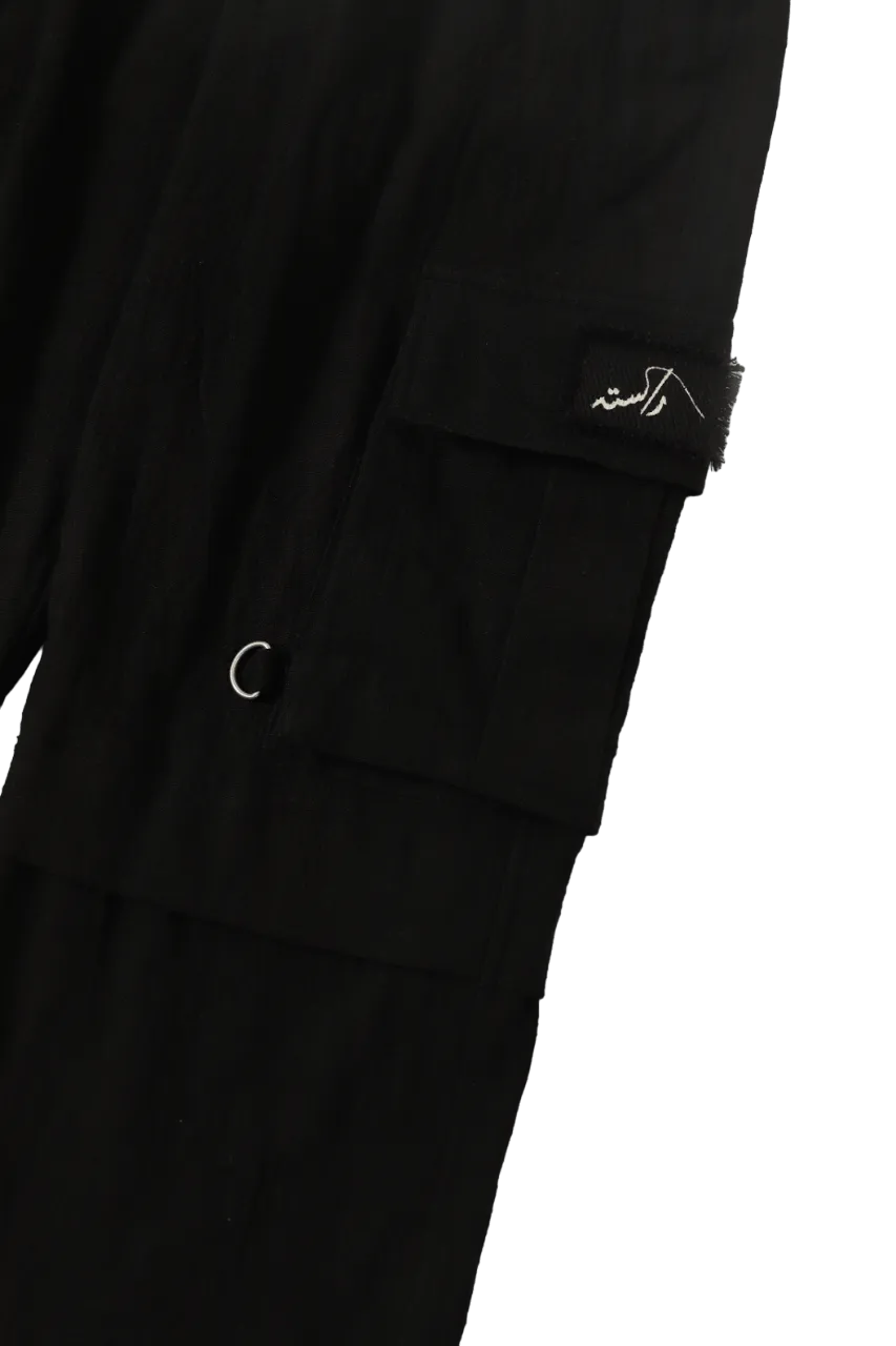 black handwoven khaddar cargo pants