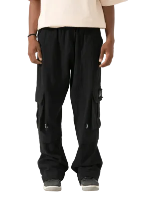 black handwoven khaddar cargo pants