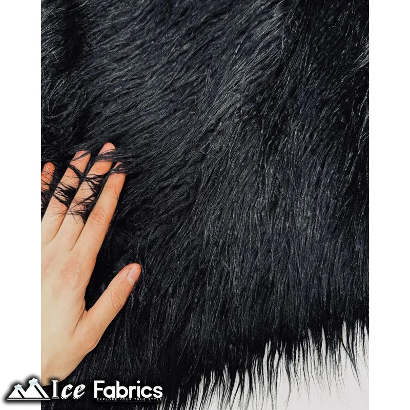 Black Long Pile Yeti Mongolian Faux Fur Fabric | 4” Pile