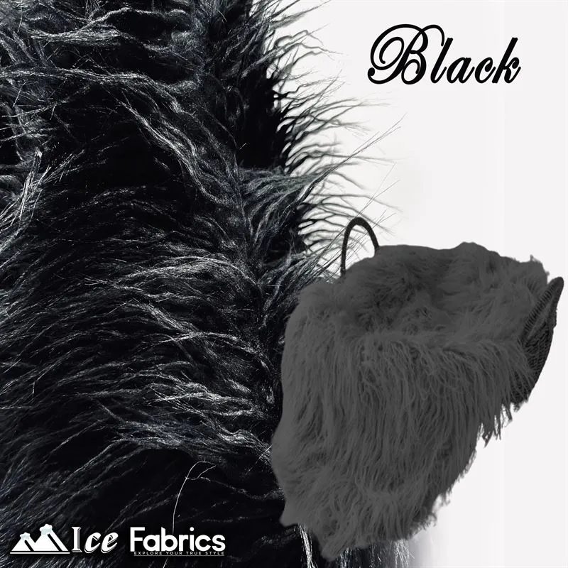 Black Long Pile Yeti Mongolian Faux Fur Fabric | 4” Pile