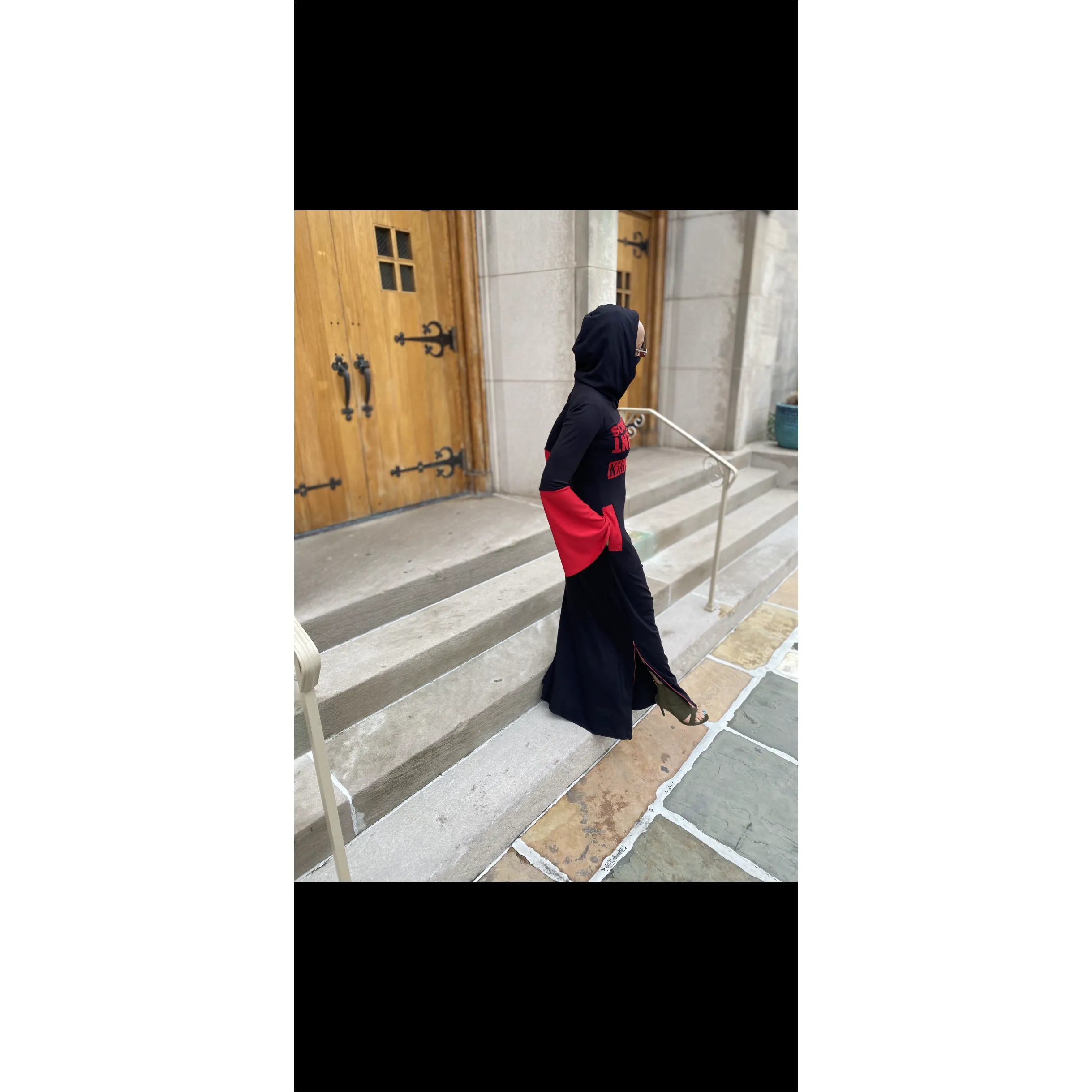 Black Maxi with Attached Mask & Bell Sleeves; ‘Something Diff Frm KikiKamanu -Customisable-